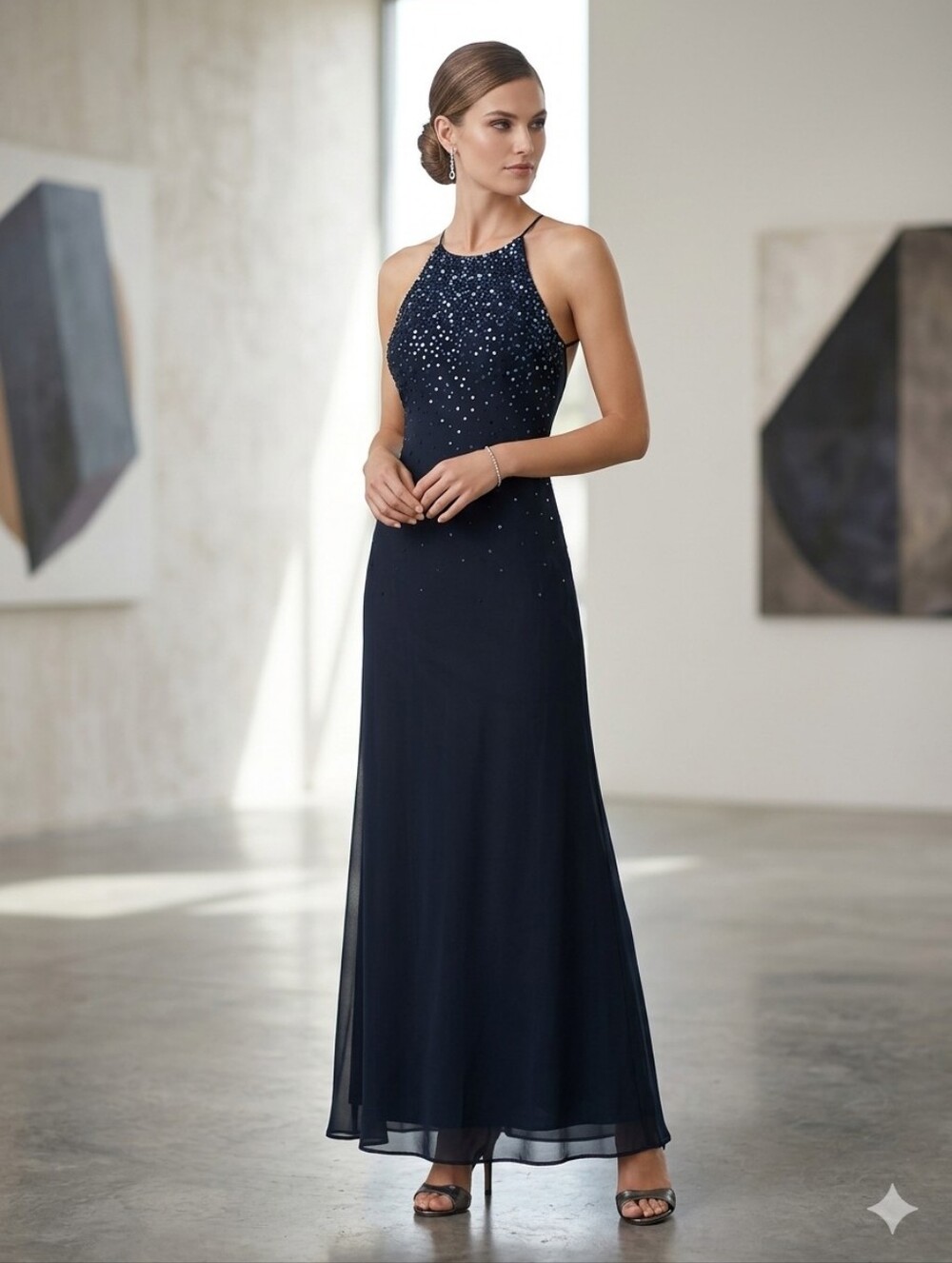 Chelsea Nites Black Sequin Halter Maxi Dress Size 10